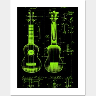 Neon Green Ukulele Da Vinci Blueprint Posters and Art